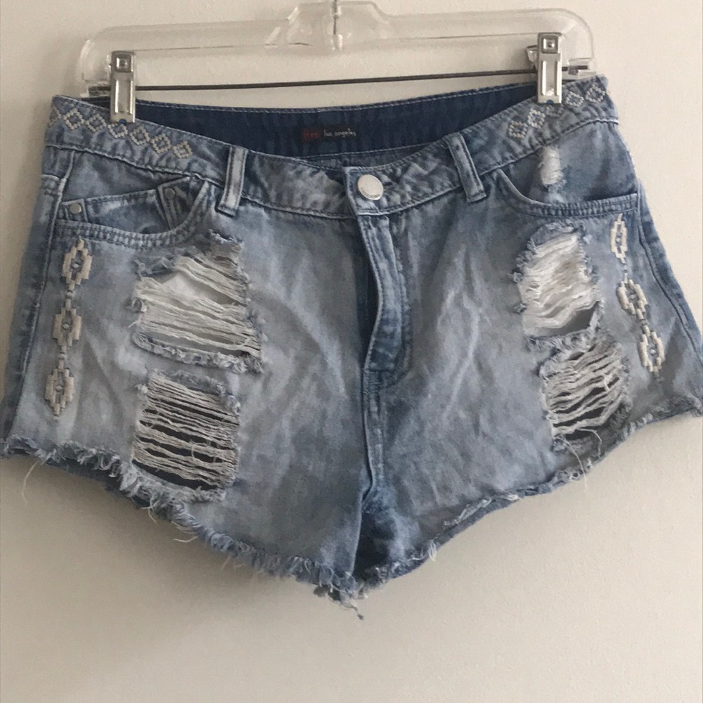 Distressed jean shorts